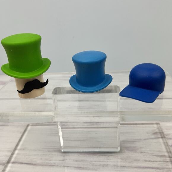 Wine Bottle Stoppers Reusable Silicone Top Hat Baseball Cap Blue Green Mustache - Picture 1 of 12